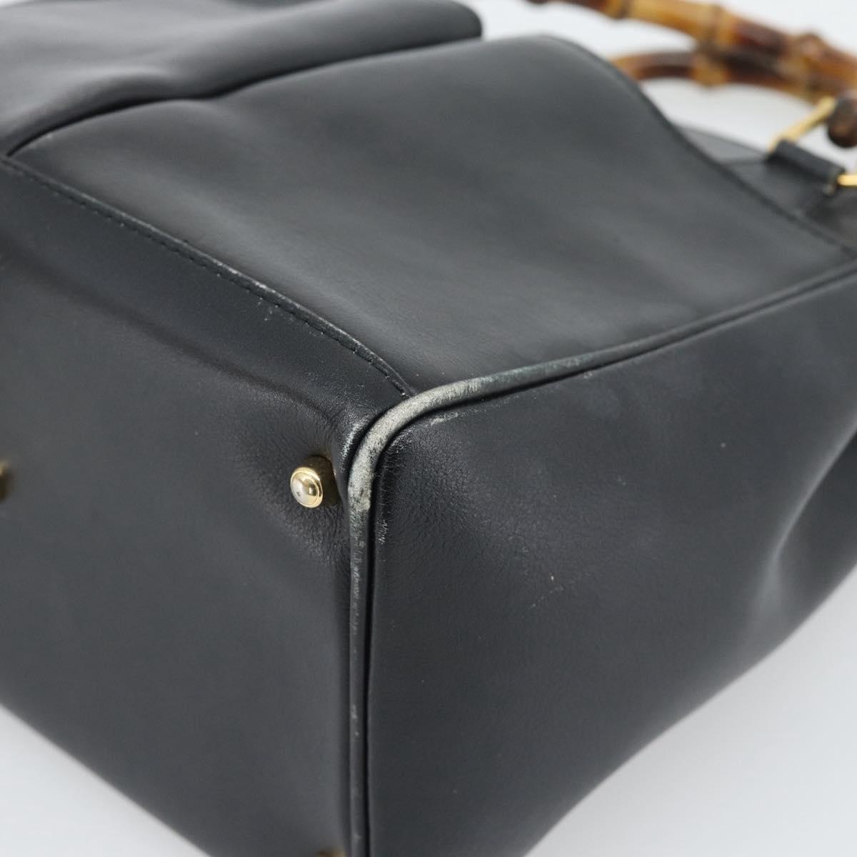 GUCCI Bamboo Hand Bag Leather Outlet Black Gold Tone 000 123 0316 Auth gh2298