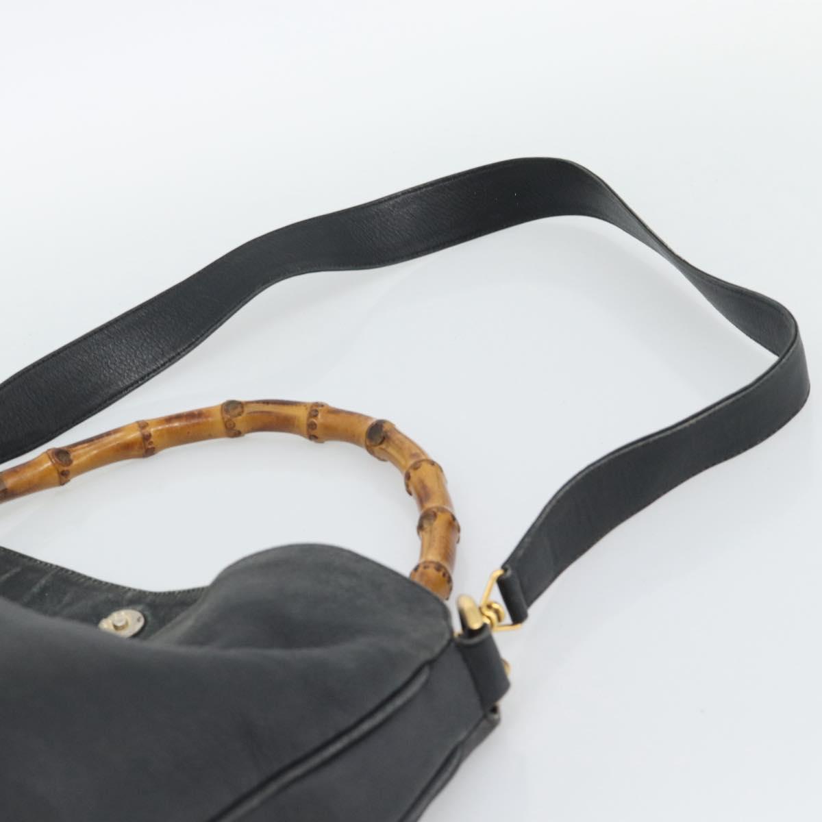 GUCCI Bamboo Hand Bag Leather 2way Black Gold Tone 001 1577 2615 Auth gh2300