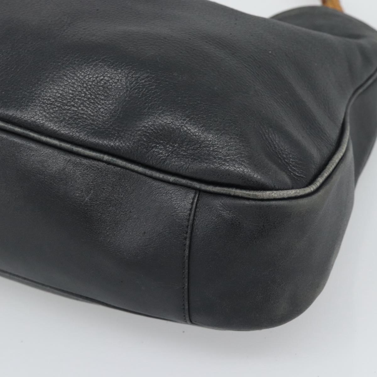 GUCCI Bamboo Hand Bag Leather 2way Black Gold Tone 001 1577 2615 Auth gh2300