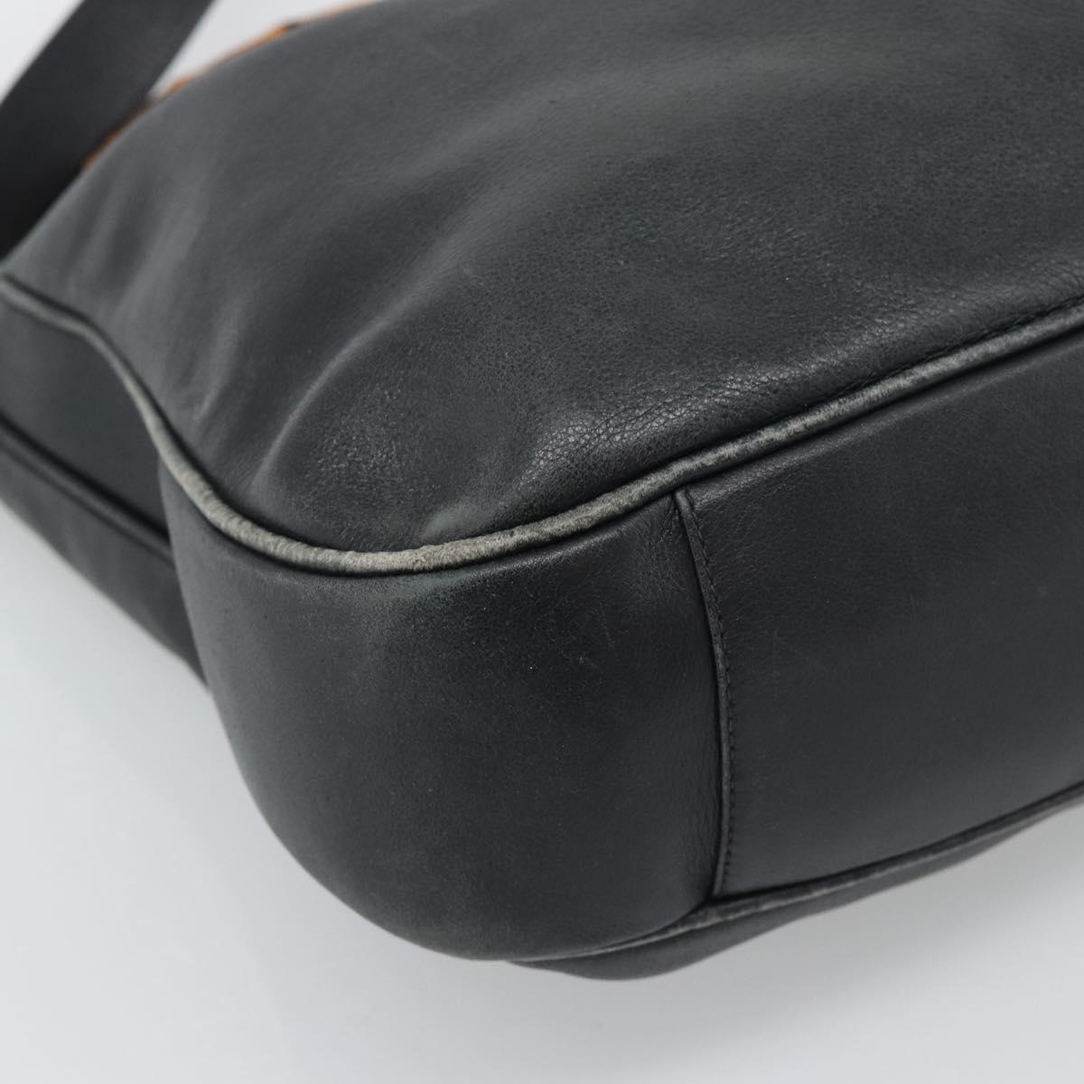 GUCCI Bamboo Hand Bag Leather 2way Black Gold Tone 001 1577 2615 Auth gh2300
