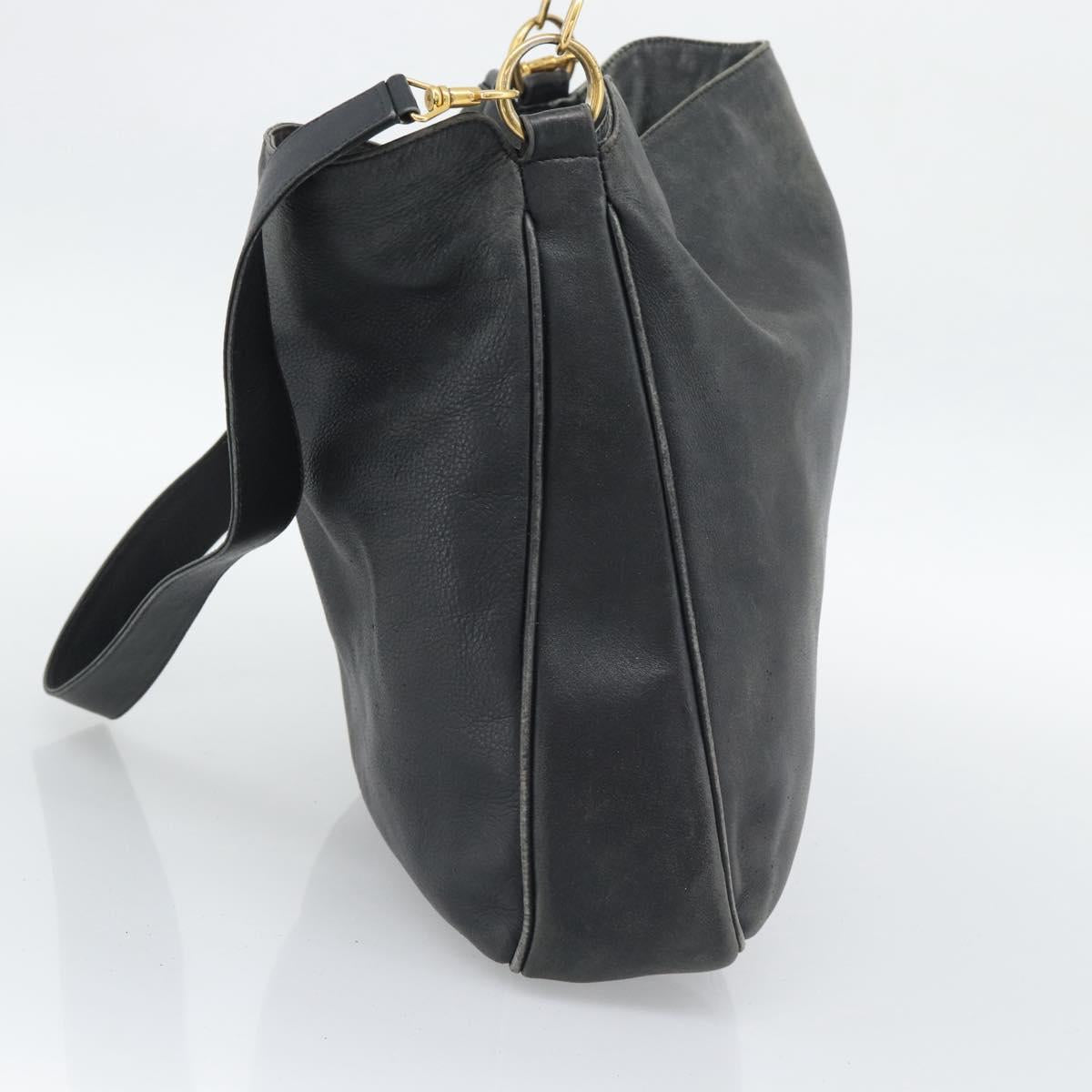 GUCCI Bamboo Hand Bag Leather 2way Black Gold Tone 001 1577 2615 Auth gh2300