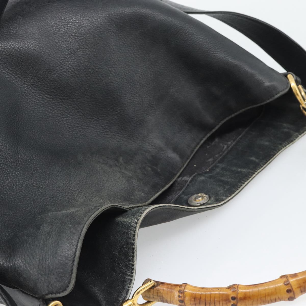 GUCCI Bamboo Hand Bag Leather 2way Black Gold Tone 001 1577 2615 Auth gh2300