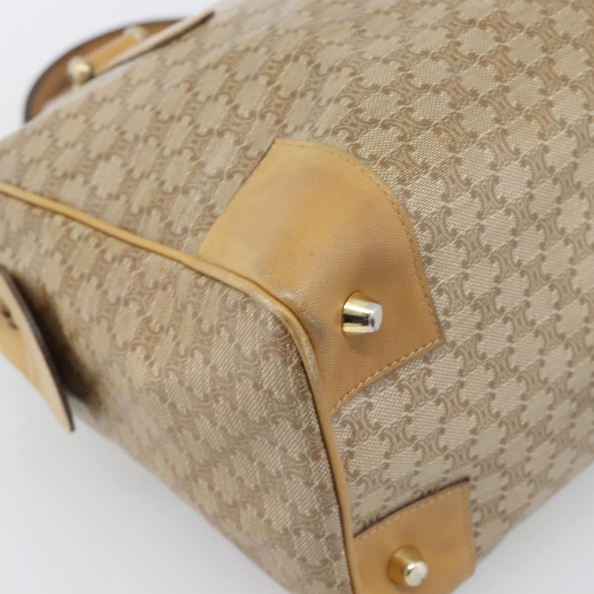 CELINE Macadam Hand Bag PVC Leather Beige Gold Tone Auth gh2301
