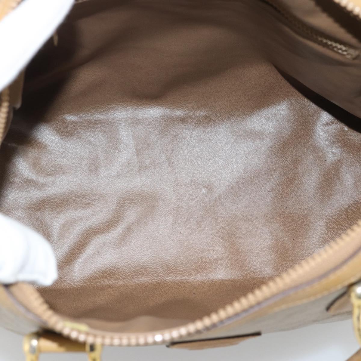 CELINE Macadam Hand Bag PVC Leather Beige Gold Tone Auth gh2301