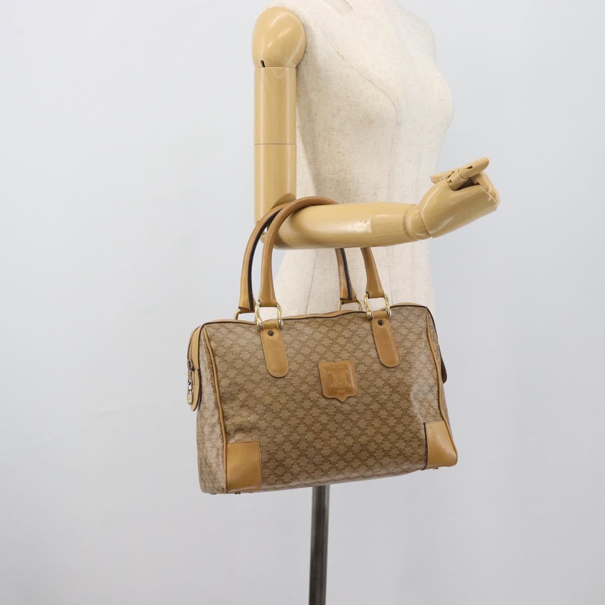 CELINE Macadam Hand Bag PVC Leather Beige Gold Tone Auth gh2301