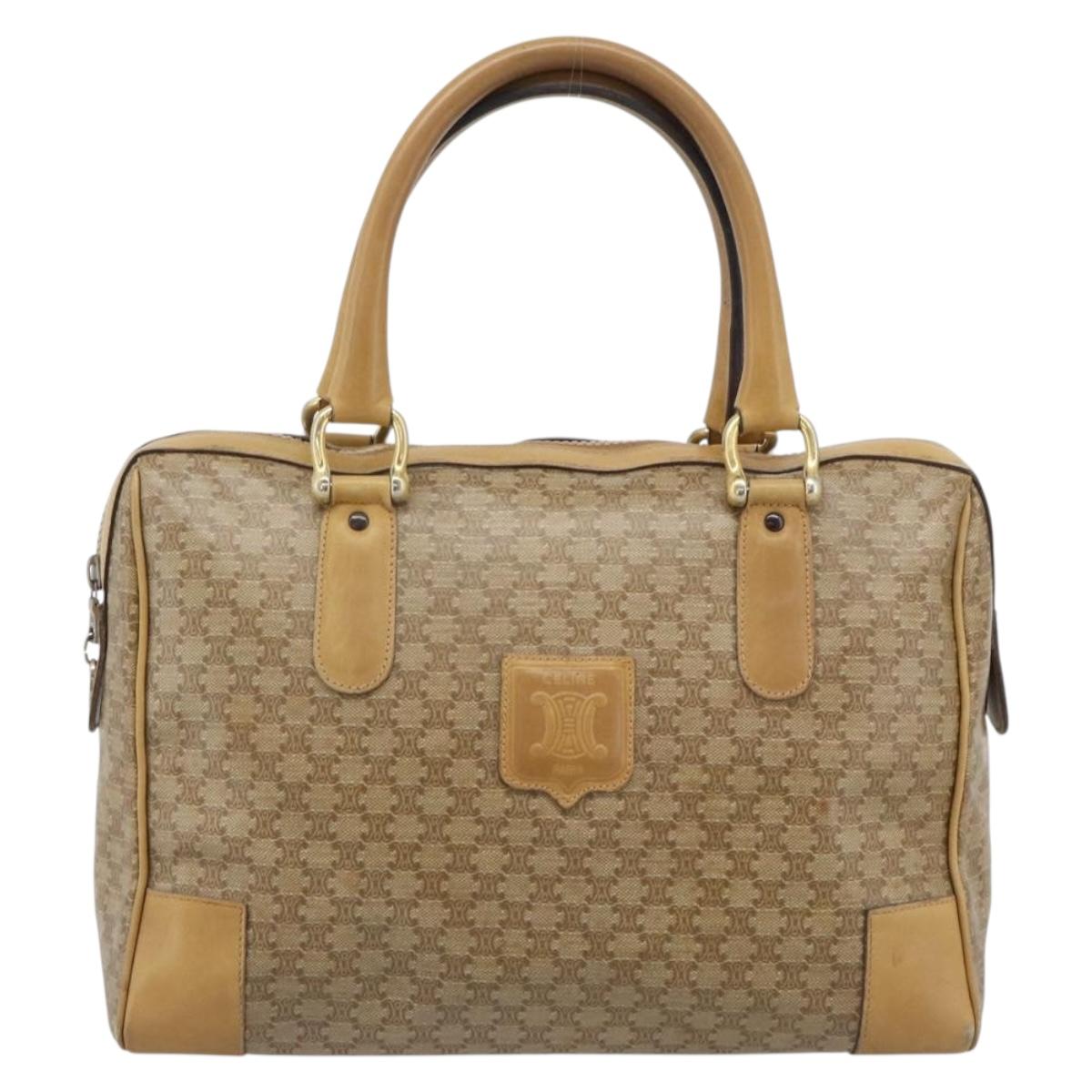 CELINE Macadam Hand Bag PVC Leather Beige Gold Tone Auth gh2301