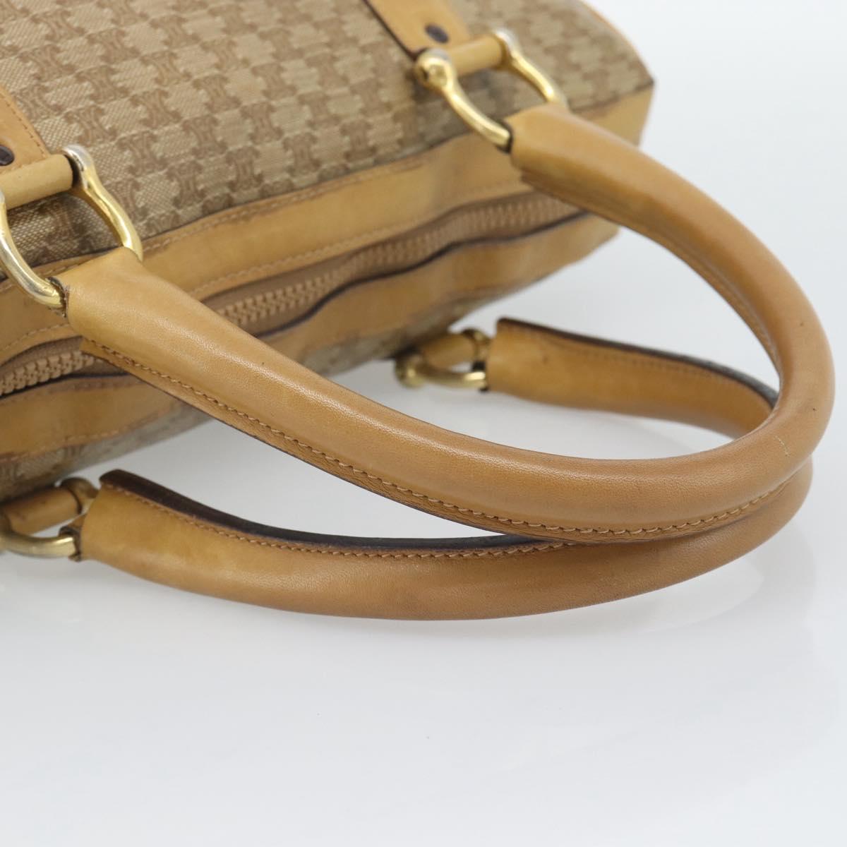 CELINE Macadam Hand Bag PVC Leather Beige Gold Tone Auth gh2301