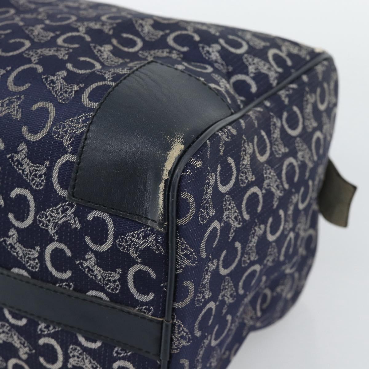 CELINE C Sulky Hand Bag Canvas Navy Gold Tone Auth gh2303