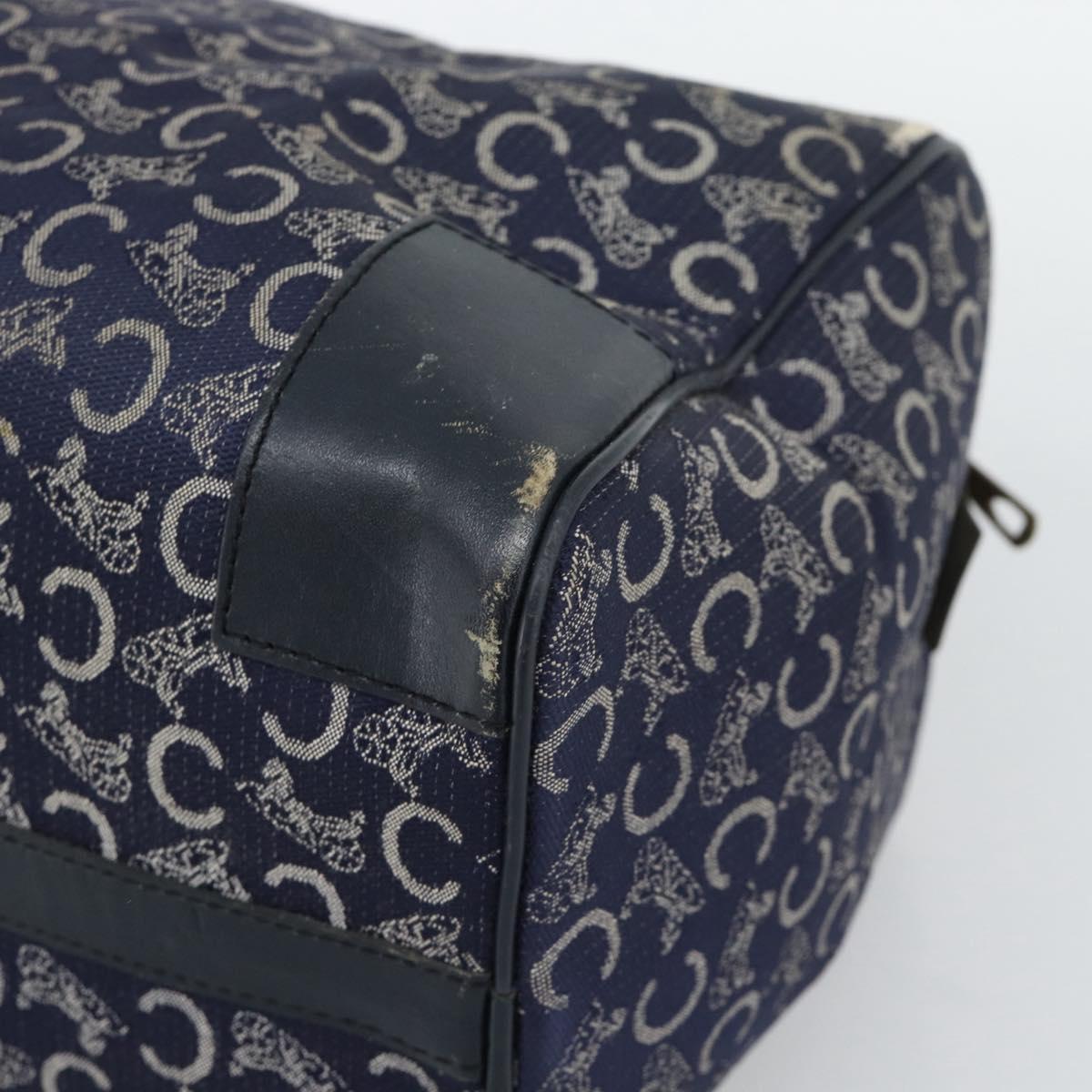CELINE C Sulky Hand Bag Canvas Navy Gold Tone Auth gh2303