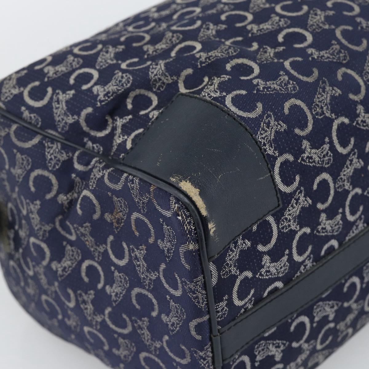 CELINE C Sulky Hand Bag Canvas Navy Gold Tone Auth gh2303