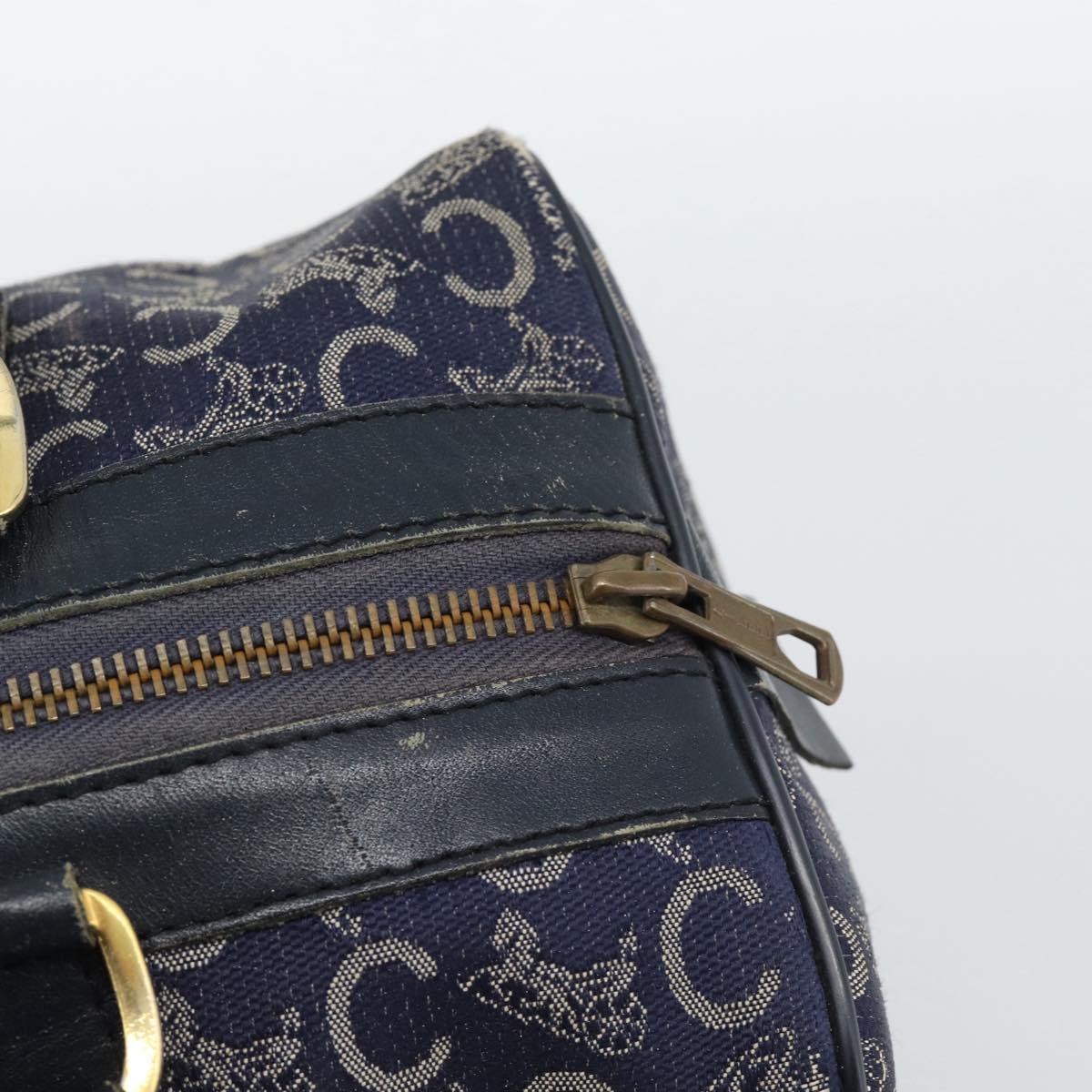 CELINE C Sulky Hand Bag Canvas Navy Gold Tone Auth gh2303