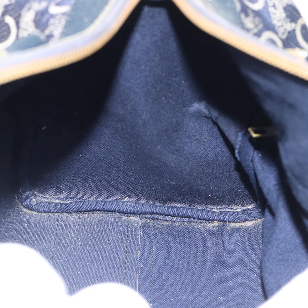 CELINE C Sulky Hand Bag Canvas Navy Gold Tone Auth gh2303
