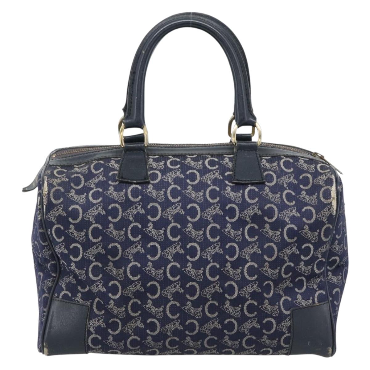 CELINE C Sulky Hand Bag Canvas Navy Gold Tone Auth gh2303