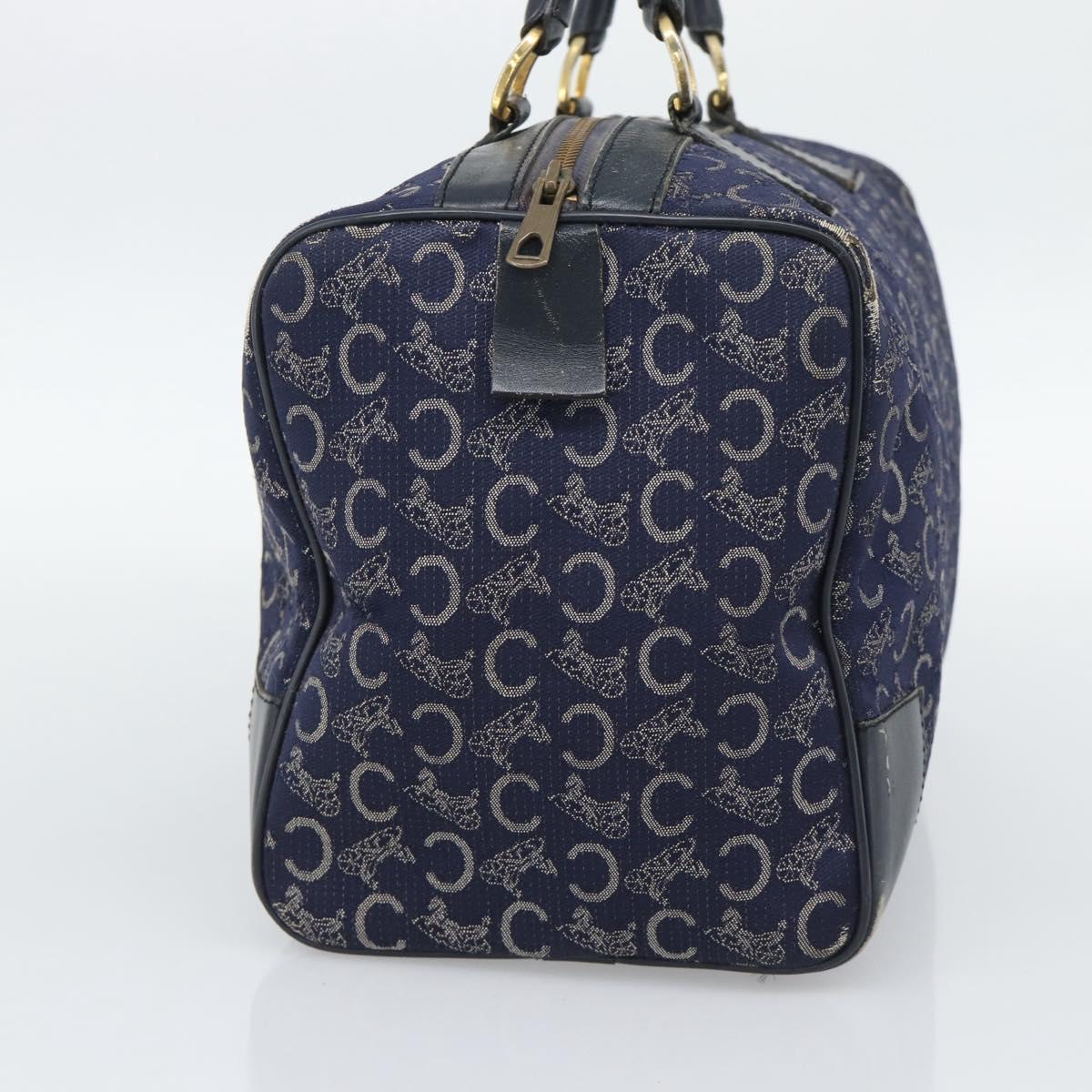 CELINE C Sulky Hand Bag Canvas Navy Gold Tone Auth gh2303