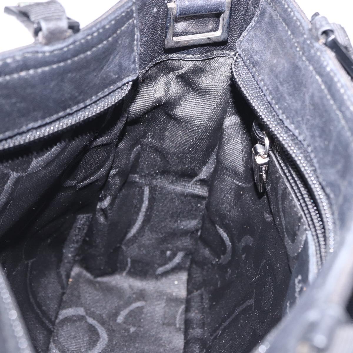 Salvatore Ferragamo Vala Hand Bag Canvas Black Silver Auth gh2305