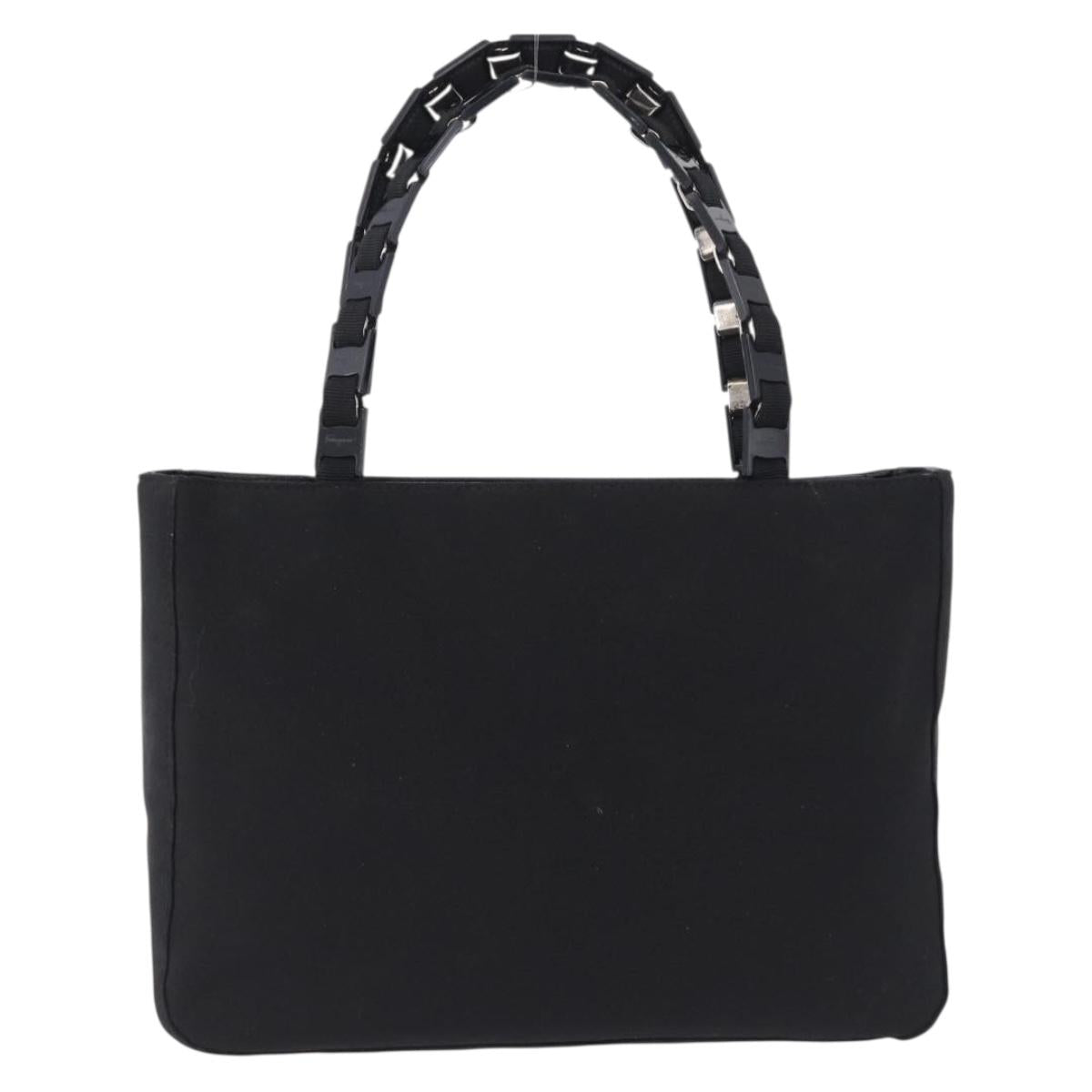 Salvatore Ferragamo Vala Hand Bag Canvas Black Silver Auth gh2305