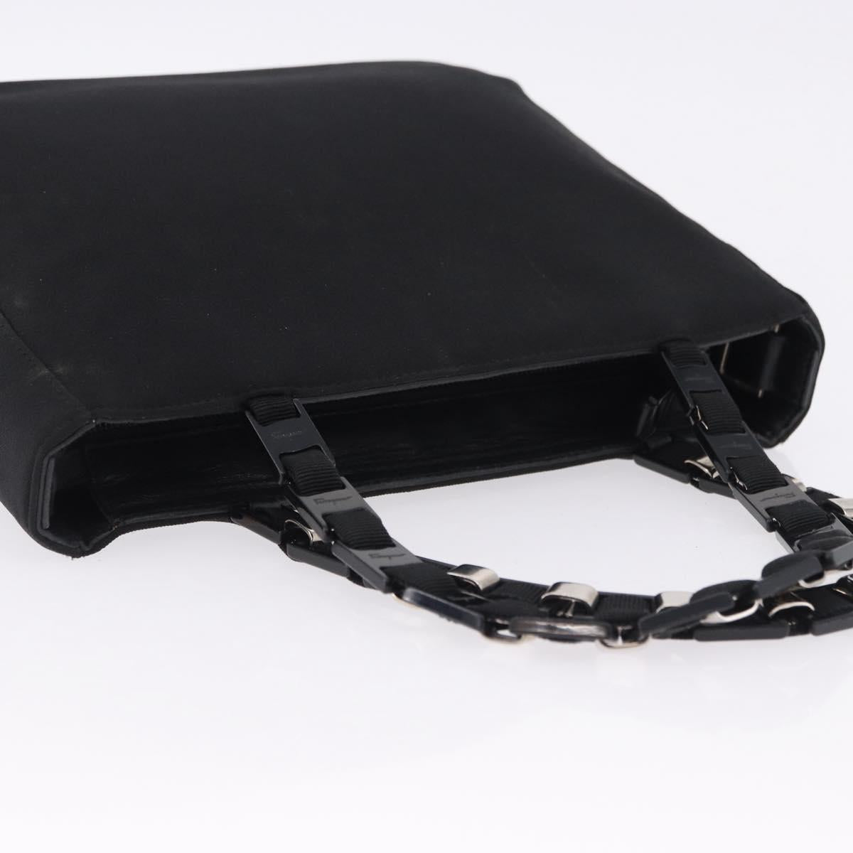 Salvatore Ferragamo Vala Hand Bag Canvas Black Silver Auth gh2305