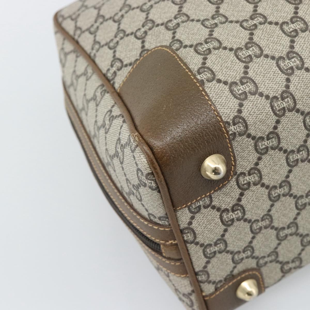 GUCCI Plus Hand Bag PVC Leather Beige Gold Tone Auth gh2306