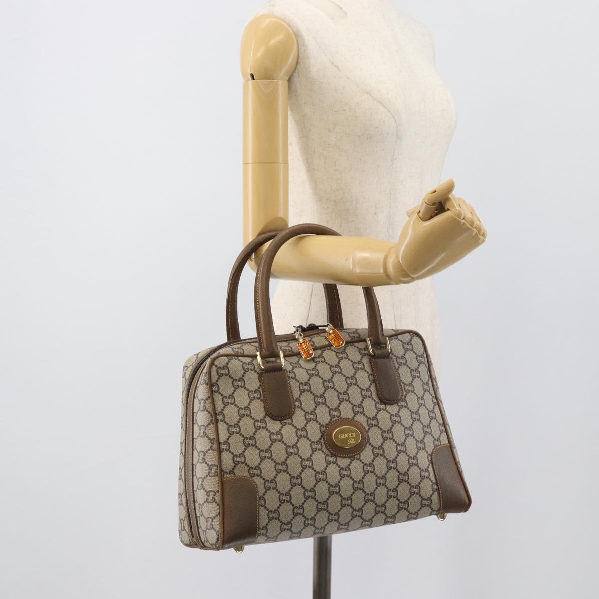 GUCCI Plus Hand Bag PVC Leather Beige Gold Tone Auth gh2306