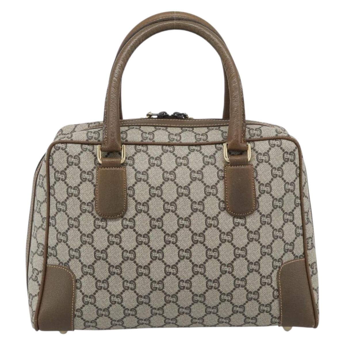 GUCCI Plus Hand Bag PVC Leather Beige Gold Tone Auth gh2306