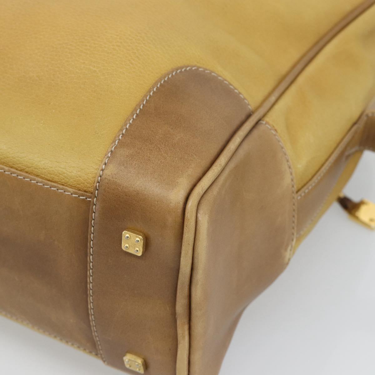 LOEWE Shoulder Bag Leather Beige Gold Tone Auth gh2307
