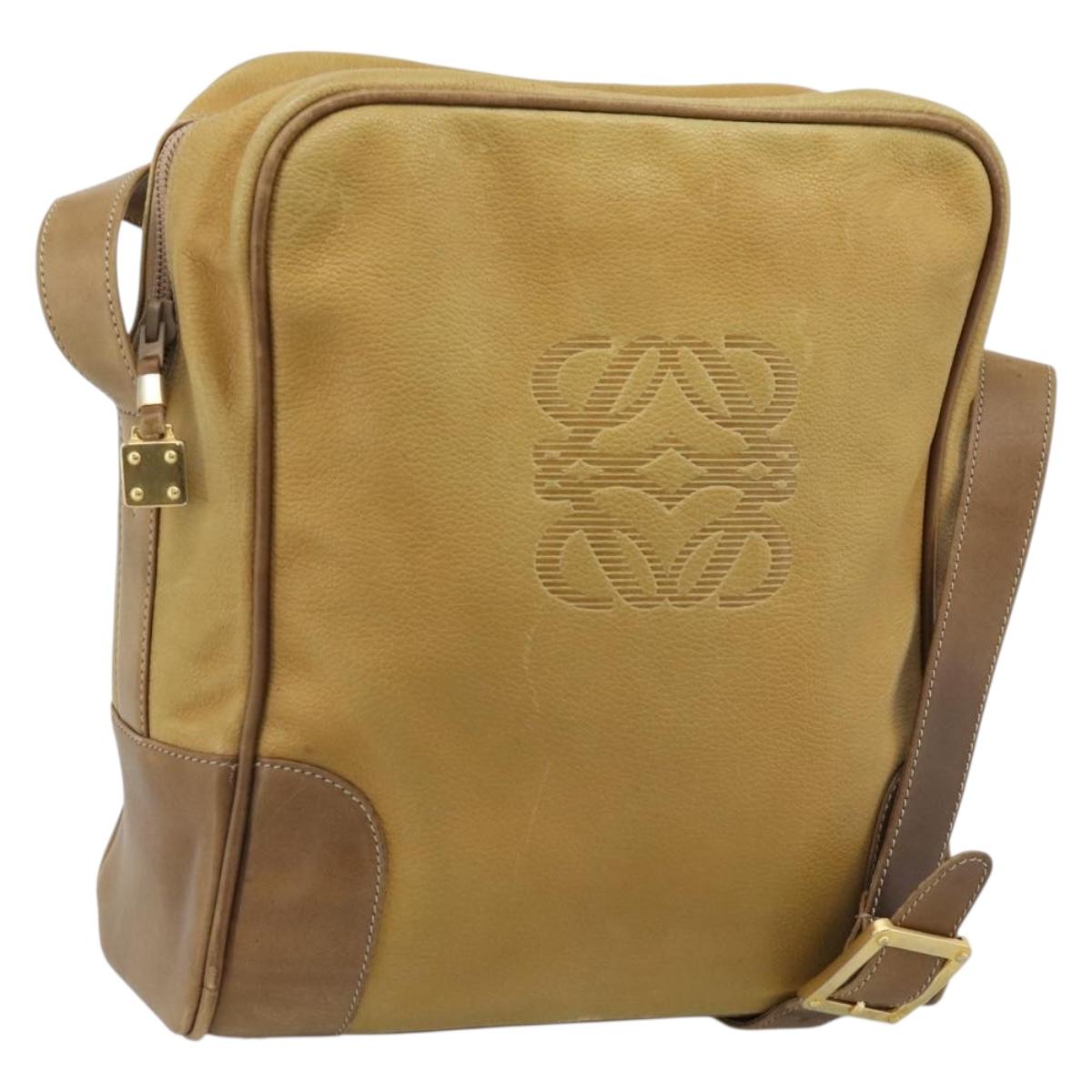 LOEWE Shoulder Bag Leather Beige Gold Tone Auth gh2307