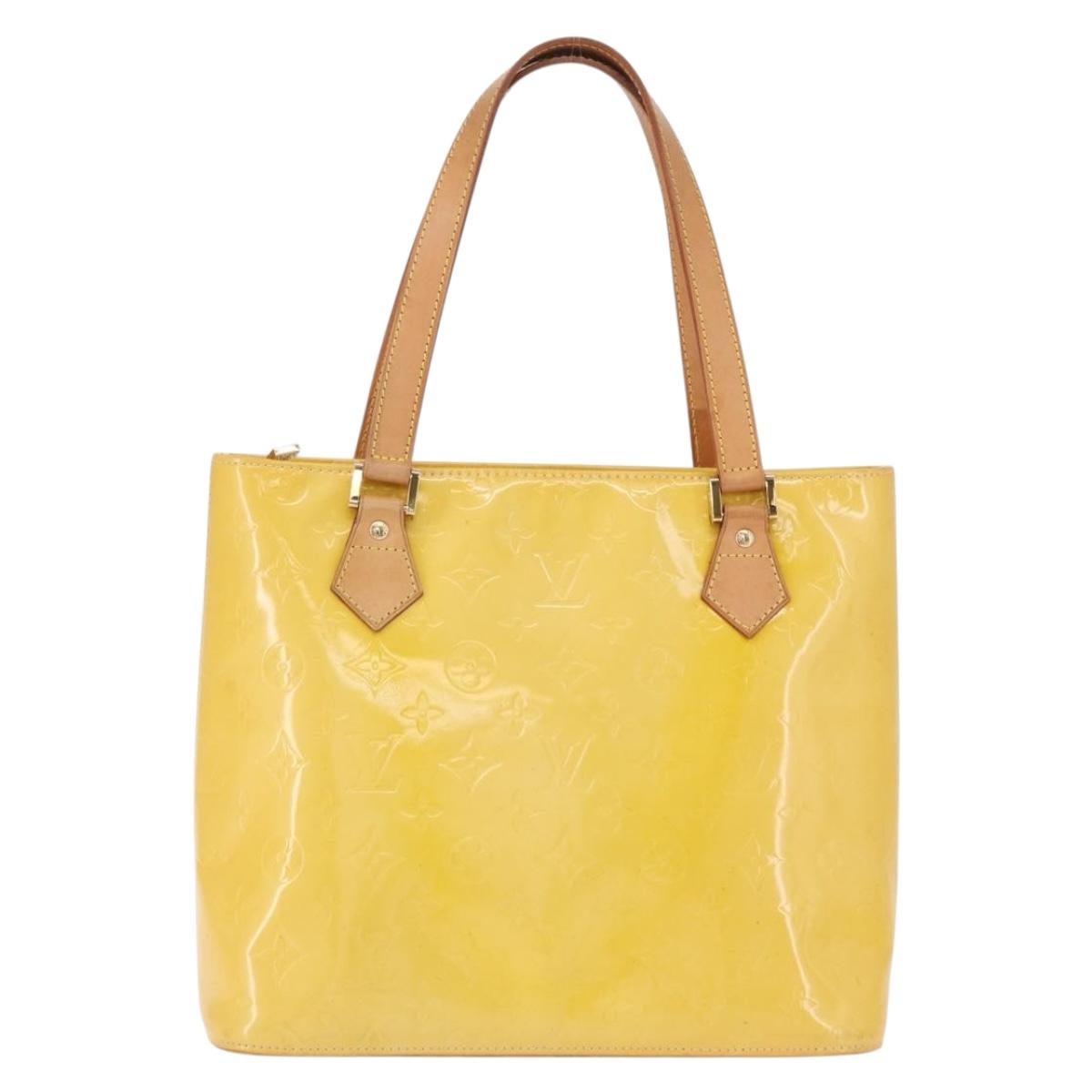 LOUIS VUITTON Monogram Vernis Houston Hand Bag Lime Yellow M91055 LV Auth gh2308