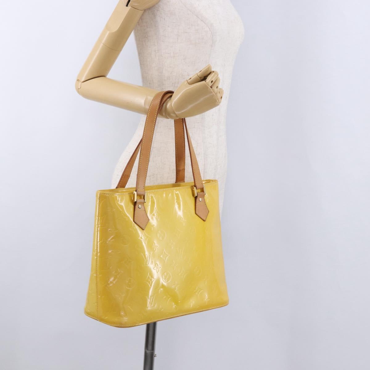 LOUIS VUITTON Monogram Vernis Houston Hand Bag Lime Yellow M91055 LV Auth gh2308