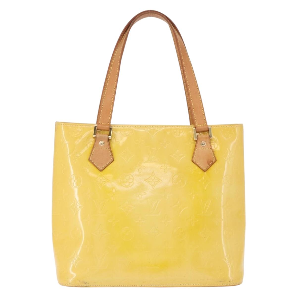 LOUIS VUITTON Monogram Vernis Houston Hand Bag Lime Yellow M91055 LV Auth gh2308