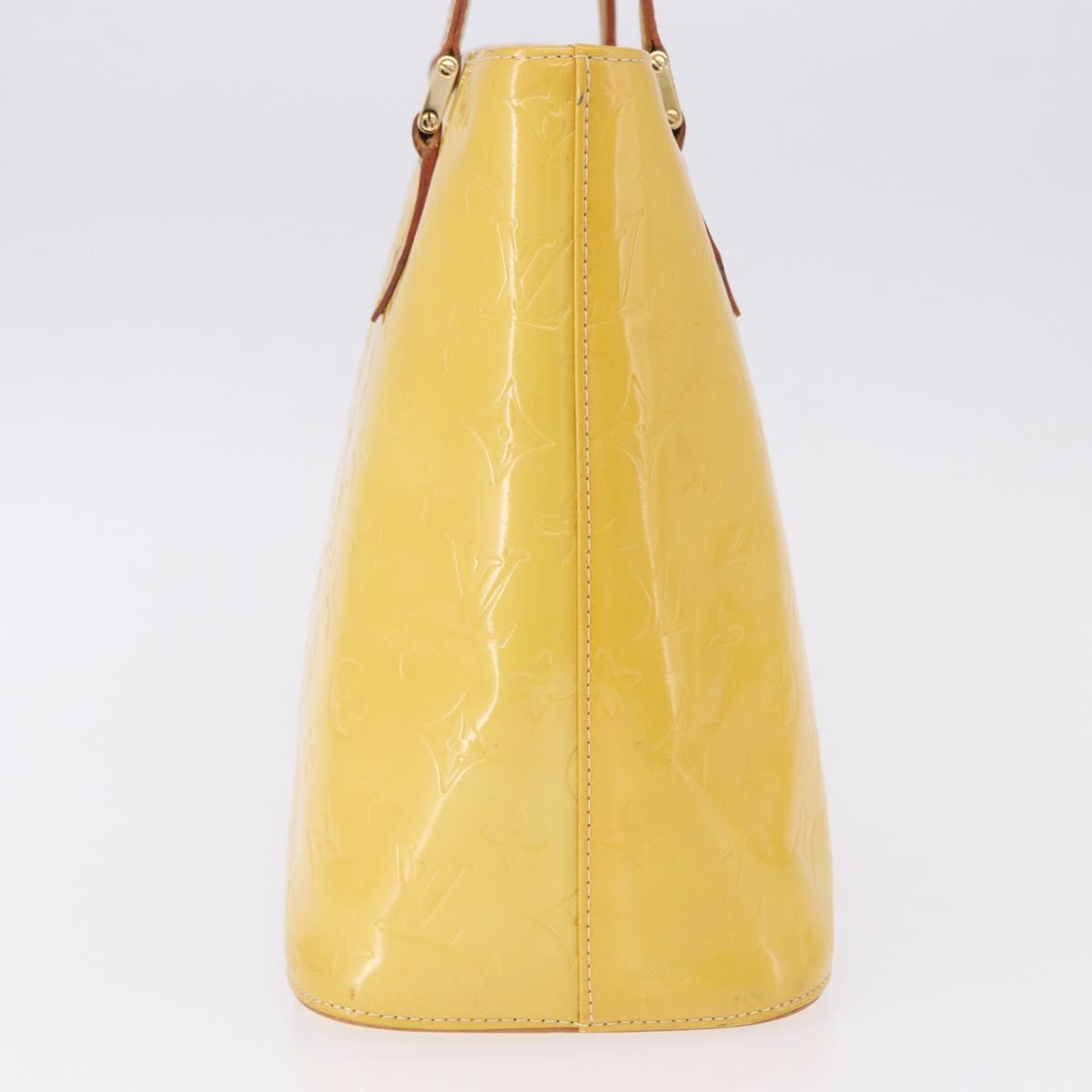 LOUIS VUITTON Monogram Vernis Houston Hand Bag Lime Yellow M91055 LV Auth gh2308