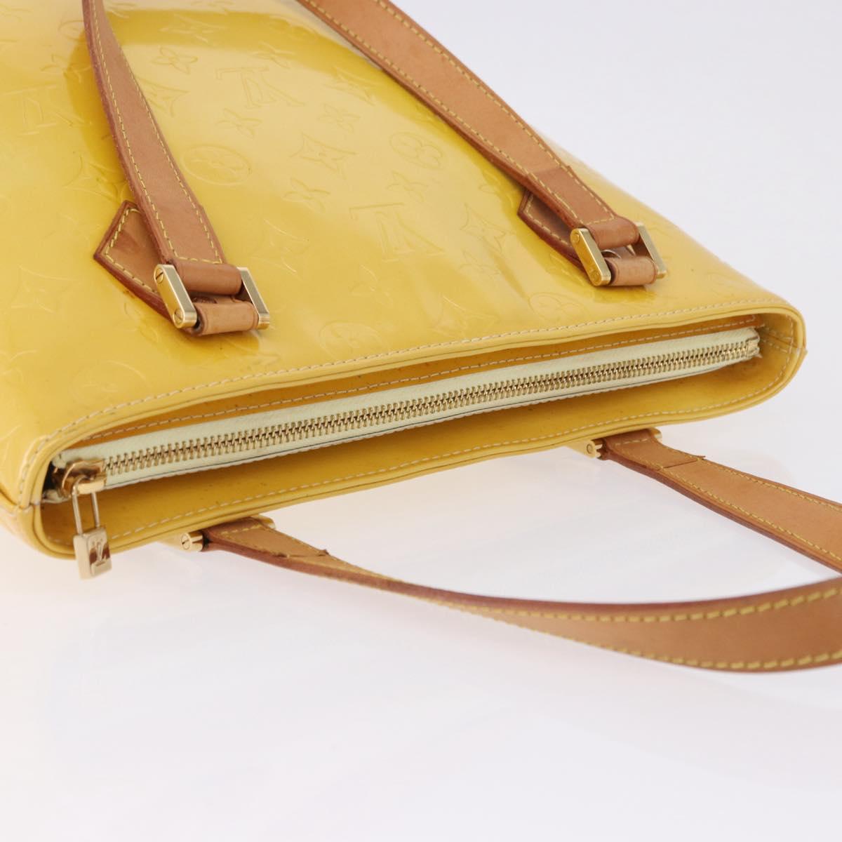LOUIS VUITTON Monogram Vernis Houston Hand Bag Lime Yellow M91055 LV Auth gh2308