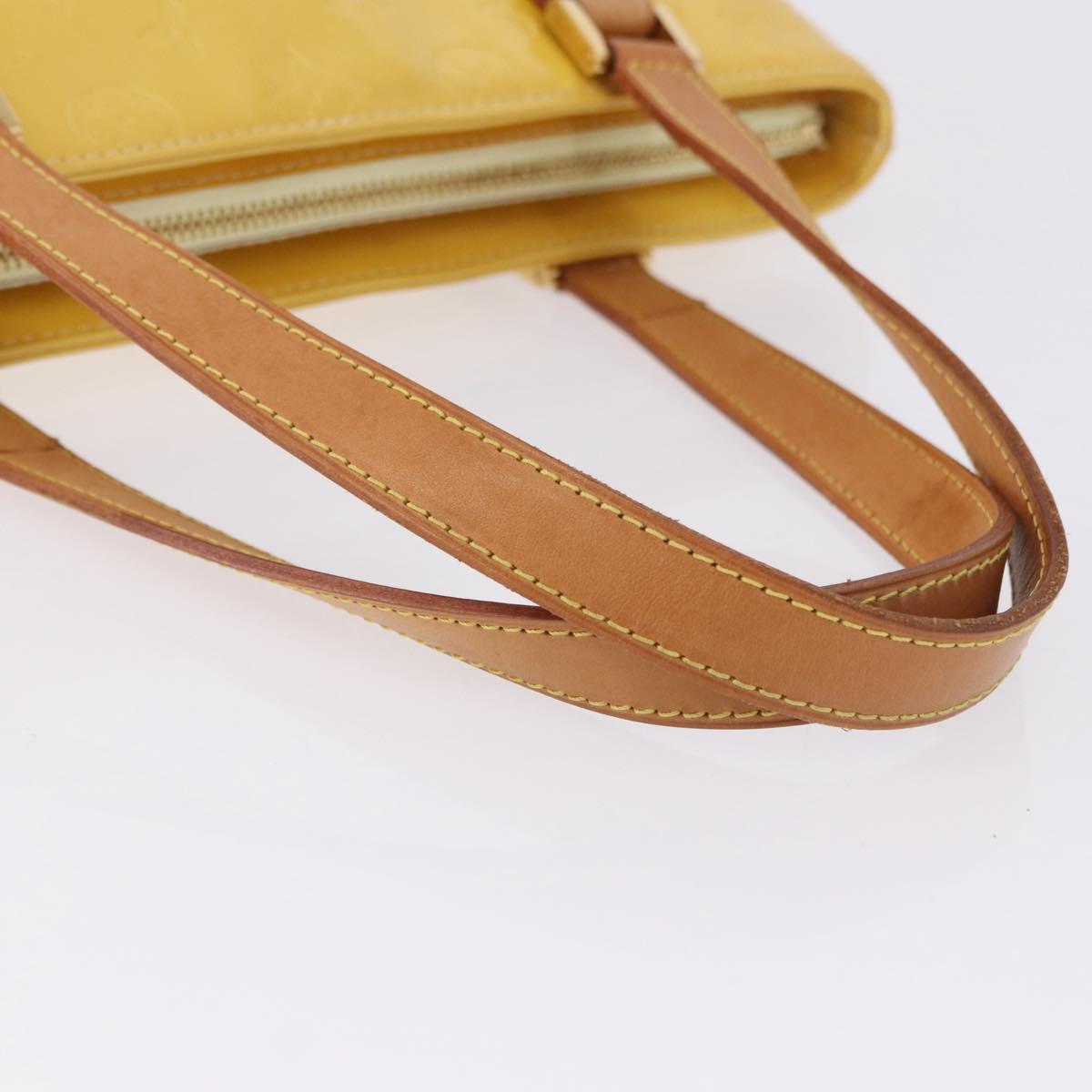 LOUIS VUITTON Monogram Vernis Houston Hand Bag Lime Yellow M91055 LV Auth gh2308