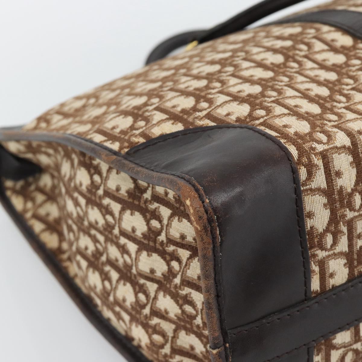 Christian Dior Trotter Canvas Boston Bag Beige Gold Tone Auth gh2311