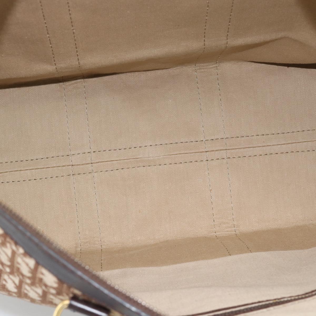 Christian Dior Trotter Canvas Boston Bag Beige Gold Tone Auth gh2311