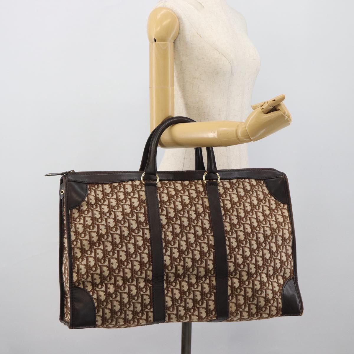 Christian Dior Trotter Canvas Boston Bag Beige Gold Tone Auth gh2311