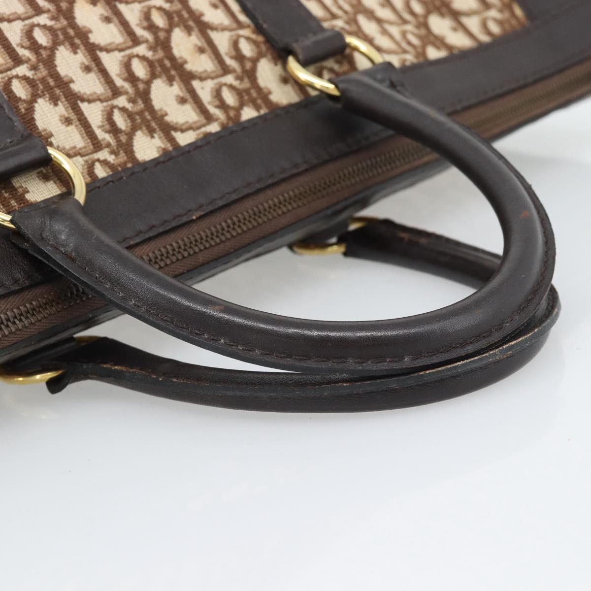 Christian Dior Trotter Canvas Boston Bag Beige Gold Tone Auth gh2311