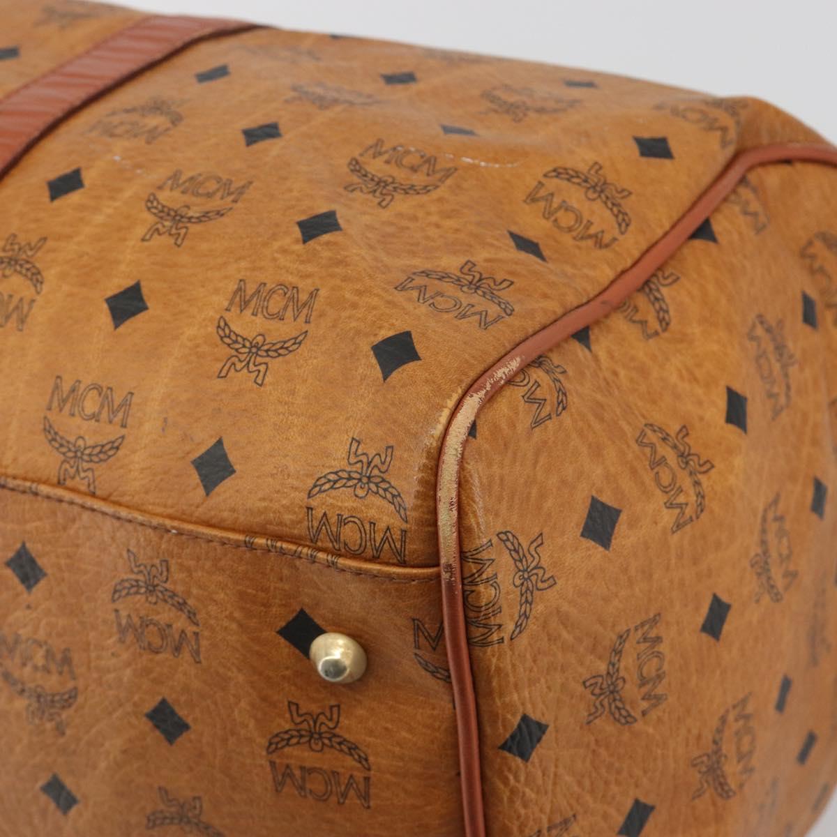 MCM Vicetos Boston Bag PVC Leather Brown Gold Tone Auth gh2312