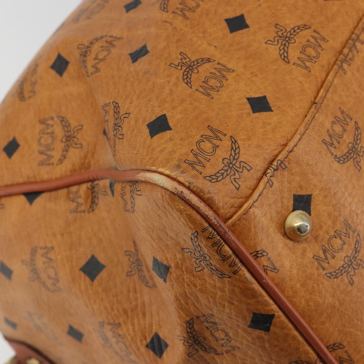 MCM Vicetos Boston Bag PVC Leather Brown Gold Tone Auth gh2312