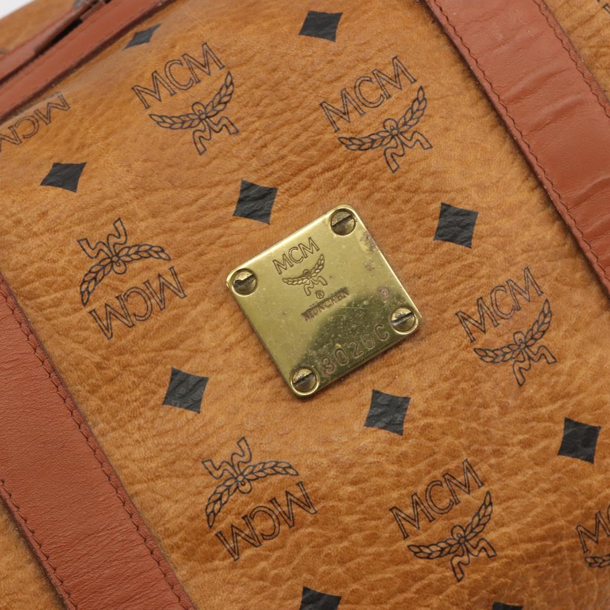 MCM Vicetos Boston Bag PVC Leather Brown Gold Tone Auth gh2312