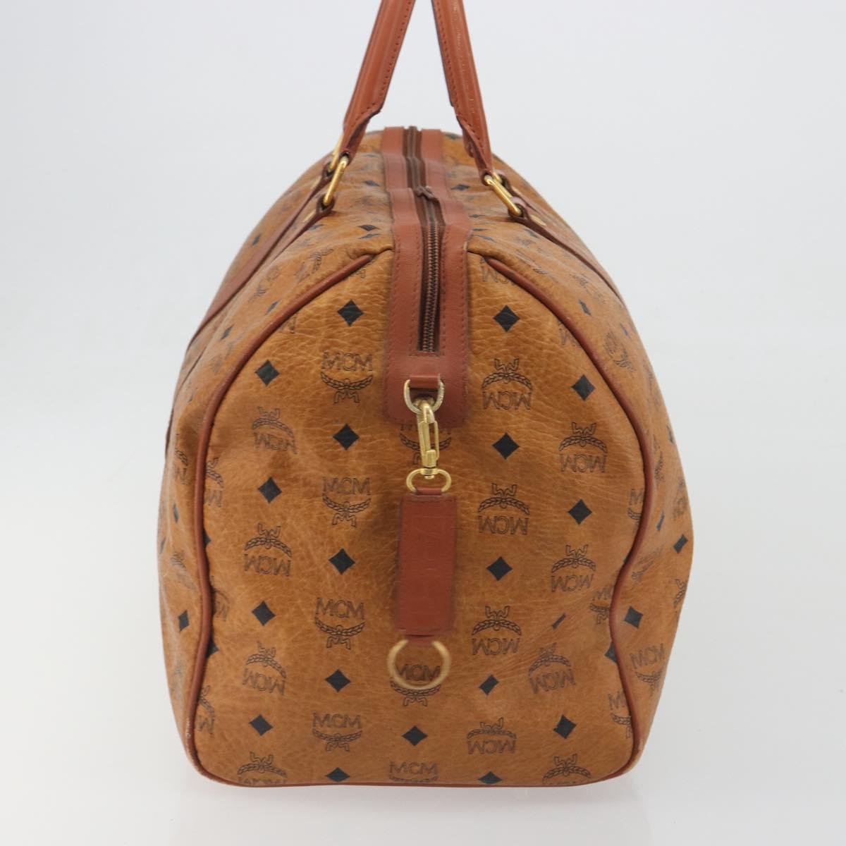 MCM Vicetos Boston Bag PVC Leather Brown Gold Tone Auth gh2312