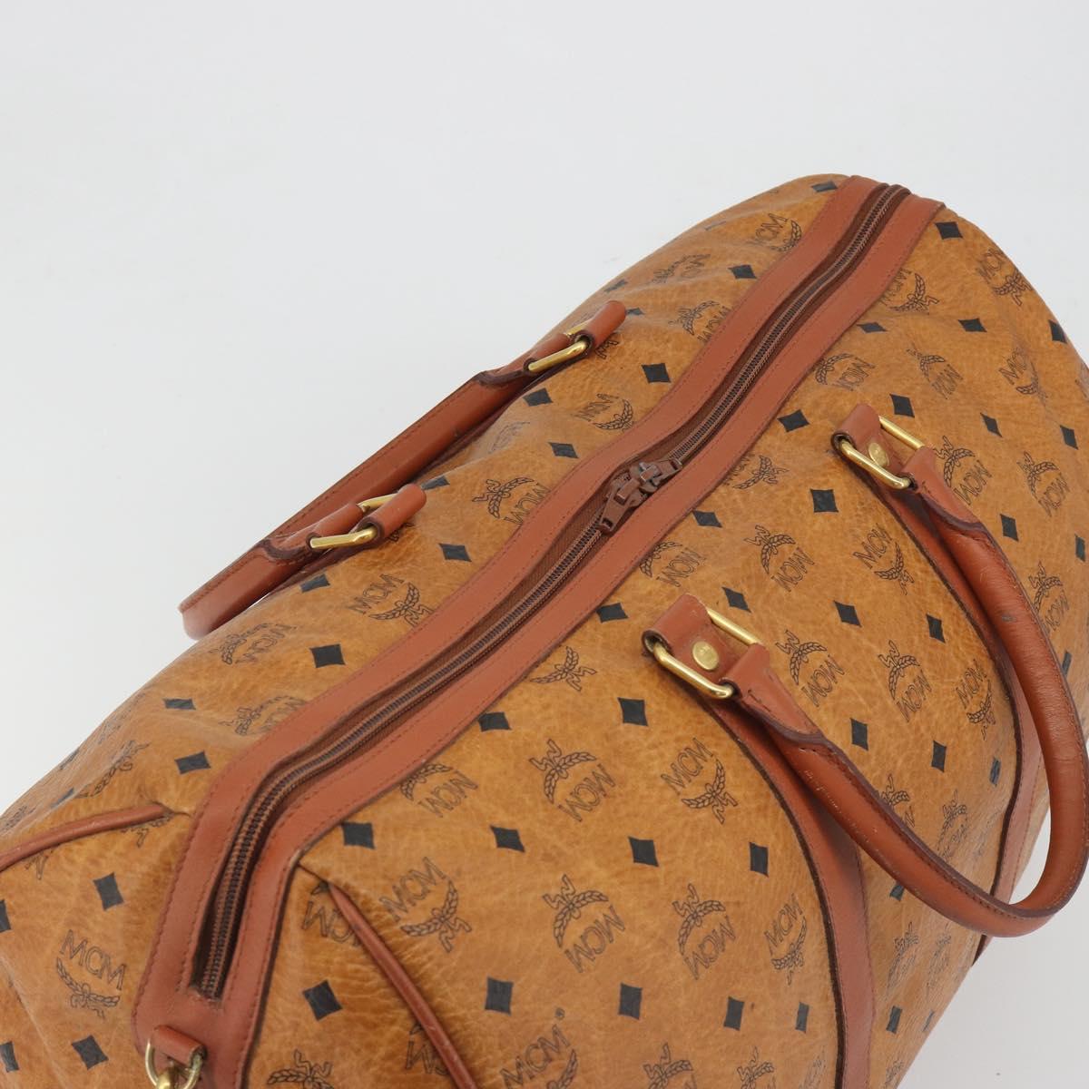 MCM Vicetos Boston Bag PVC Leather Brown Gold Tone Auth gh2312