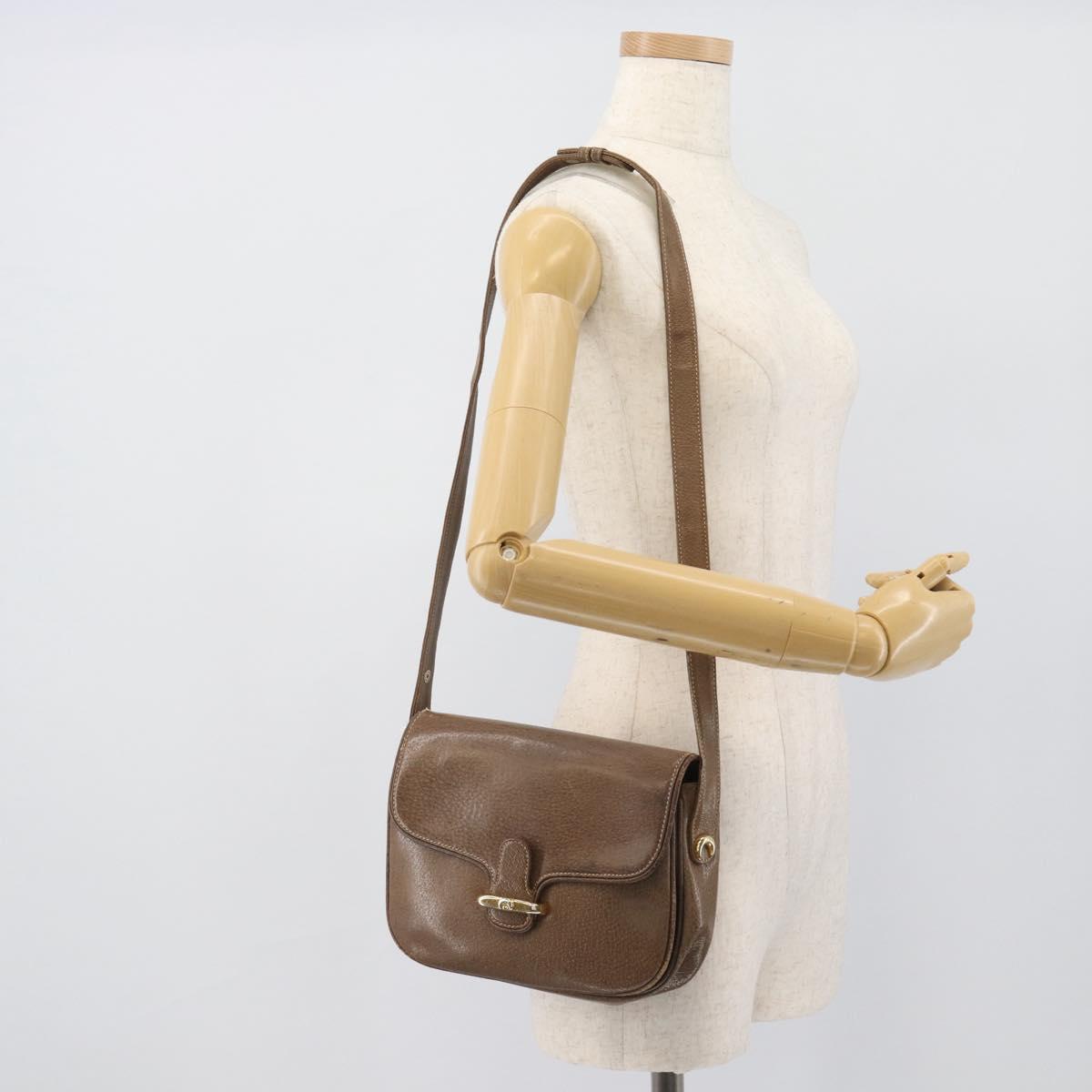 GUCCI Shoulder Bag Leather Brown Gold Tone 48 001 3969 Auth gh2319