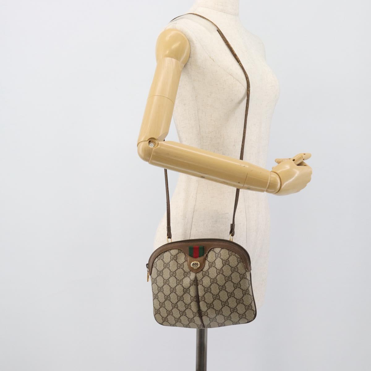 GUCCI GG Supreme Shoulder Bag PVC Leather Beige Gold Tone 904 02 047 Auth gh2320