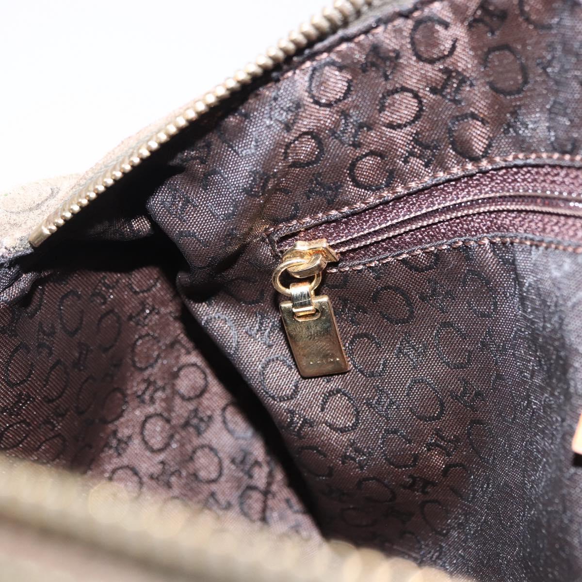 CELINE C Macadam Hand Bag Suede Green Gold Tone Auth gh2322A