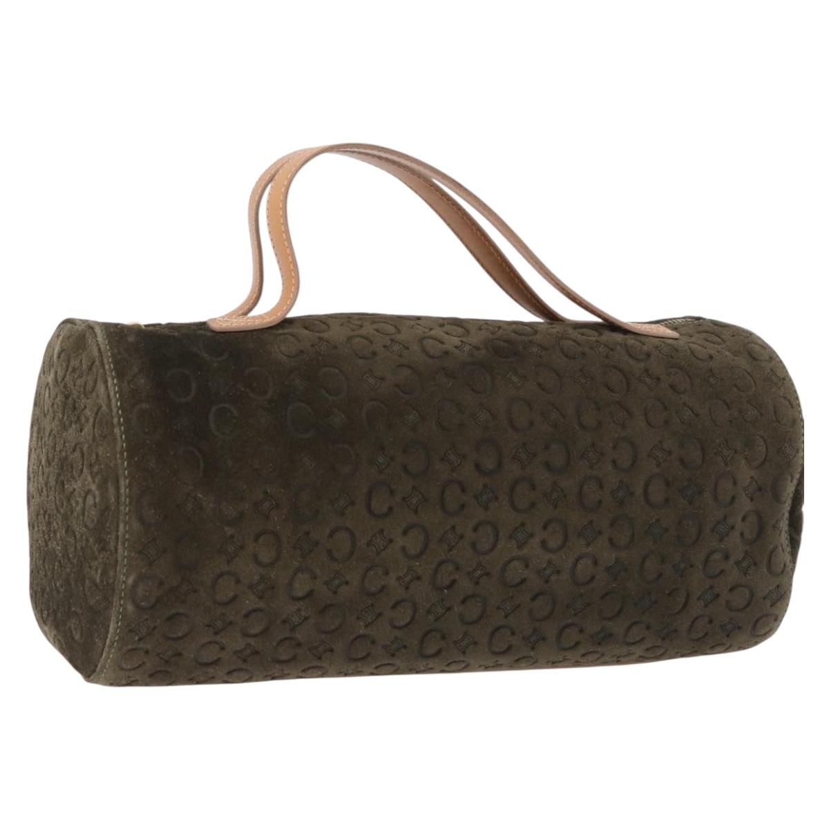 CELINE C Macadam Hand Bag Suede Green Gold Tone Auth gh2322A
