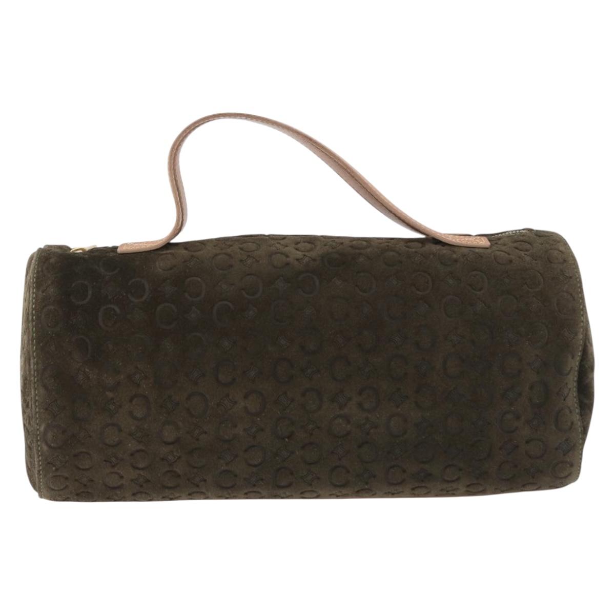 CELINE C Macadam Hand Bag Suede Green Gold Tone Auth gh2322A