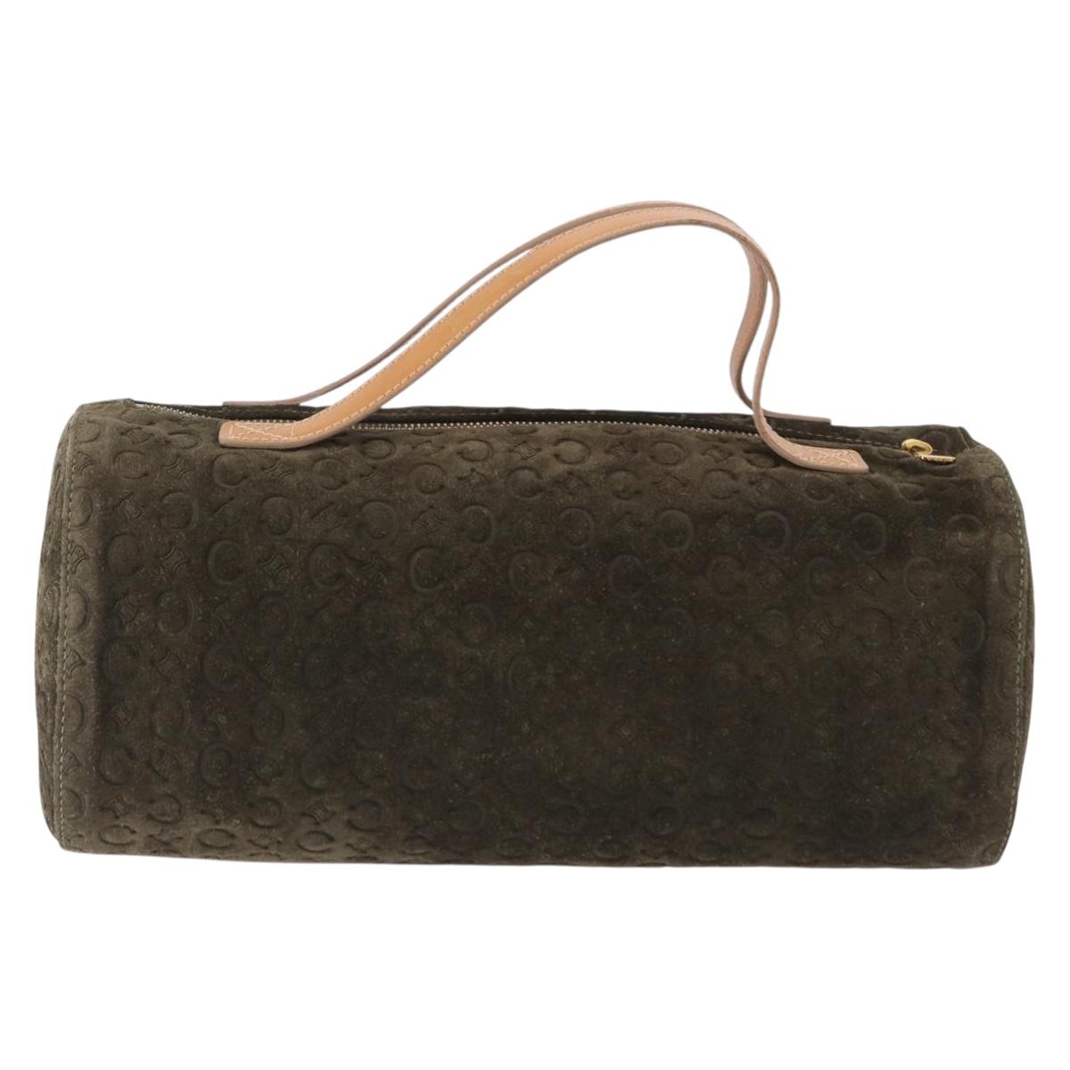 CELINE C Macadam Hand Bag Suede Green Gold Tone Auth gh2322A