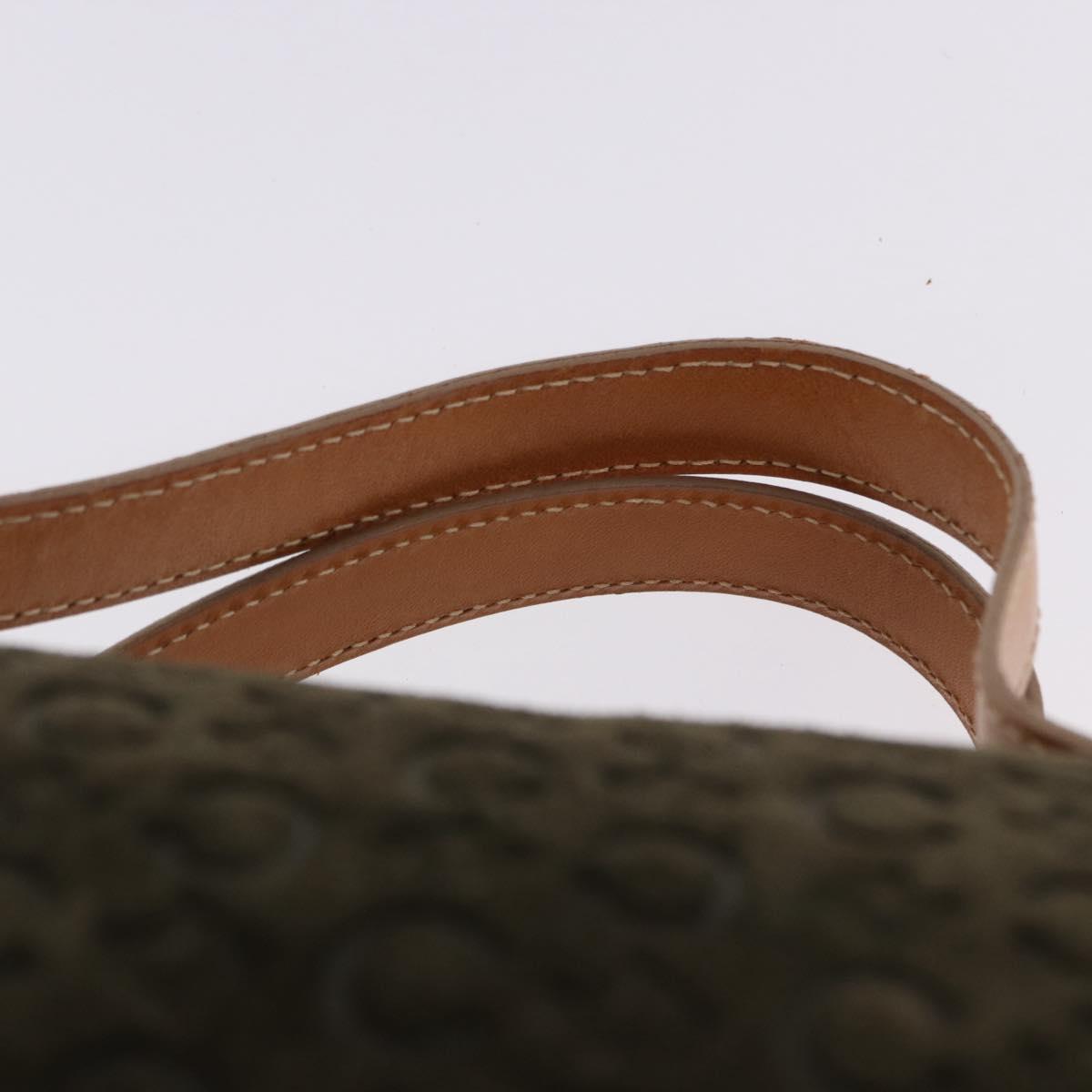 CELINE C Macadam Hand Bag Suede Green Gold Tone Auth gh2322A