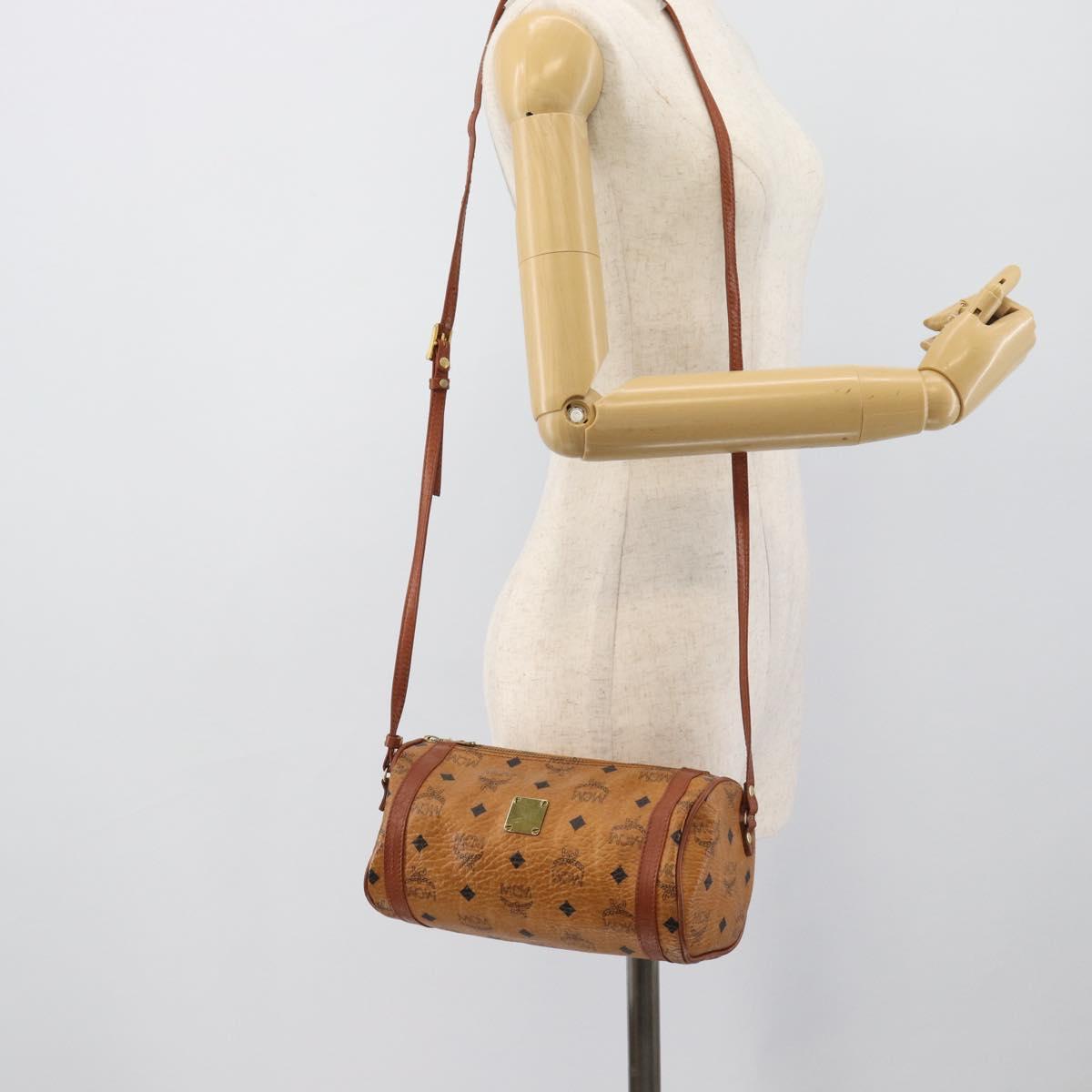MCM Vicetos Shoulder Bag PVC Leather Brown Gold Tone Auth gh2323