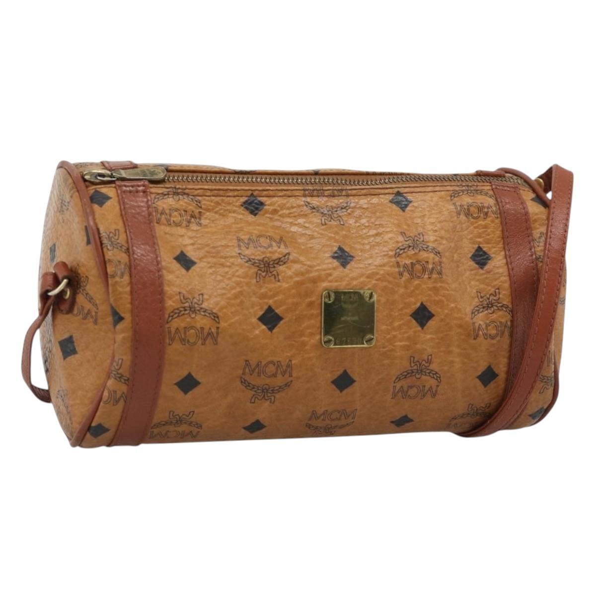 MCM Vicetos Shoulder Bag PVC Leather Brown Gold Tone Auth gh2323